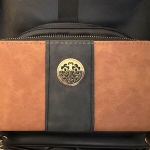 Tan & Black Zip Wristlet Wallet | Card Organizer Clutch